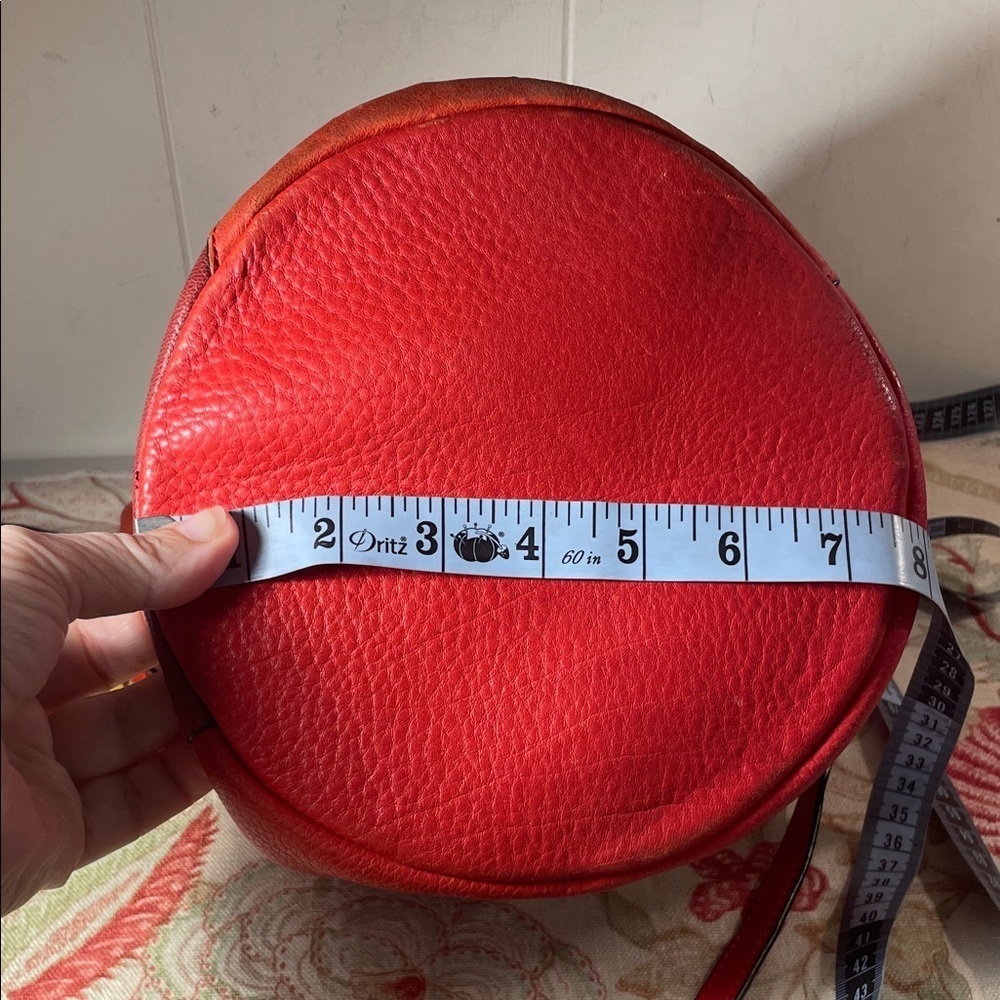 Halston Heritage Red Patchwork Ostrich Pebbled Burgundy Leather Hobo Bucket Bag - Picture 7 of 16